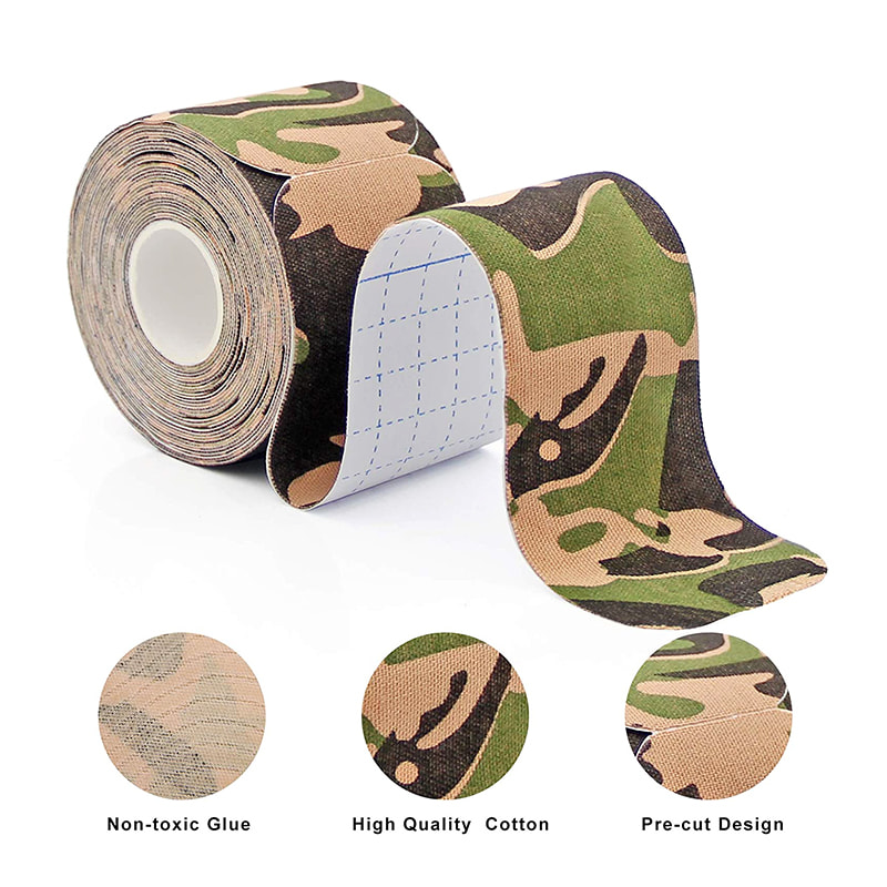 Pengilang Camo Kinesiology Sports Otot Tape 2.5cm x 5m - Physio Sticky Kinesiology Tape untuk sokongan dan pemulihan